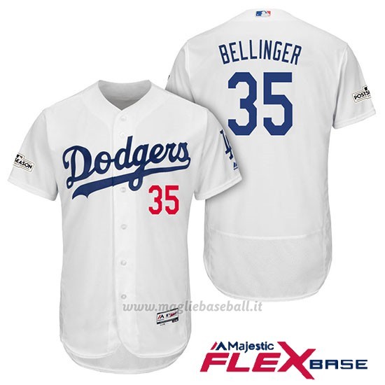 Maglia Baseball Uomo Los Angeles Dodgers 2017 Postseason Cody Bellinger Bianco Flex Base